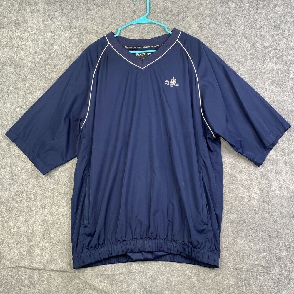Footjoy Men XL Wind Shirt Blue Short Sleeve V Neck Polyester Golf Lightweight
